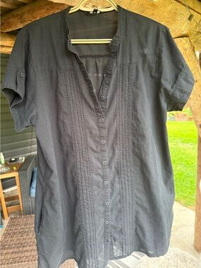 George Black Short-Sleeve Pintuck Button-Down Tunic